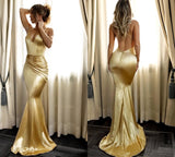 simidress.com|Fabulous Gold Mermaid Spaghetti Straps Long Prom Dresses With Short Train, SP374