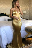 Fabulous Gold Mermaid Spaghetti Straps Long Prom Dresses With Short Train, SP374