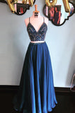 Two Piece Chiffon Rhinestone Spaghetti Straps Long Prom Dresses on Line, SP375|simidress.com