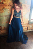 Two Piece Chiffon Rhinestone Spaghetti Straps Long Prom Dresses on Line, SP375