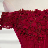 simidress.com|Beautiful Burgundy Hand-Made Flowers Long Prom Dress Evening Dresses, SP377