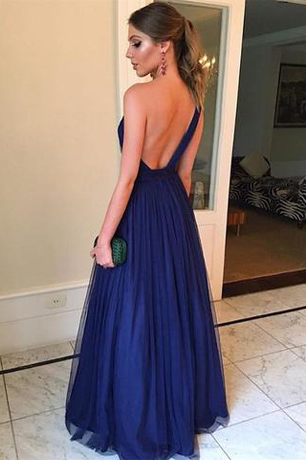 Royal Blue A-line Tulle One Shoulder Floor-length Long Prom Dresses, SP378 sold by simidress.com