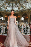 Simidress.com offer Chic Sparkly Gold Sequins Straps A-line Square Modest Long Prom Dresses, SP388