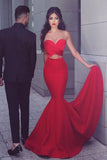 Unique Sleeveless Red Mermaid Two Piece Sweetheart Neck Prom Dresses, SP392