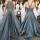 Simidress.com offer Grey Chiffon A-line Top Dark Rhinestone Beaded Prom Dresses Party Dress, SP393