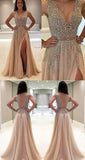 Simidress.com offer Charming High Quality Tulle A-line V neck Prom Dresses with Side Slit, SP399