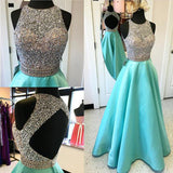 Simidress.com offer Beautiful Beaded Satin Open Back Jewelry Neck Sequins Long Prom Dresses, SP412