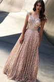 Gorgeous A-line Floor-length Sweetheart Prom Dresses with Sequins, SP413