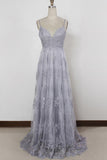 Lavender Tulle Sheath Spaghetti Straps Backless Prom Dresses with Appliques, SP425