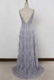 simidress.com offer Lavender Tulle Sheath Spaghetti Straps Backless Prom Dresses with Appliques, SP425