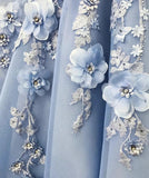 Find Blue Satin A-line Off-the-shoulder Lace Sweetheart 3D Flowers Prom Dresses, SP427 with good price at www.simidress.com