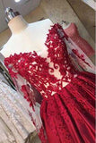 simidress.com offer Burgundy A-line Floor-Length Long Sleeves Sweetheart Lace Prom Dresses, SP428