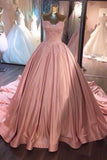 Gorgeous Pink Lace Ball Gown Sweetheart Long Prom Dress, Sweet 16 Dress, SP432