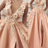 simidress.com offer Gorgeous A-line V-neck Tulle Prom Dresses Evening Dress with Flower, SP436