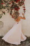 simidress.com offer Light Pink Chiffon Spaghetti Straps Prom Dress Evening Dress with Side Slit, SP443
