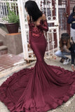 Burgundy Mermaid Long Sleeve Sequins Long Prom Dress Party Dresses, SP451
