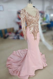 Fabulous Pink Long Sleeve Mermaid Sequins Prom Dresses with Sweep Train, SP455 supplied by simidress.com at good price