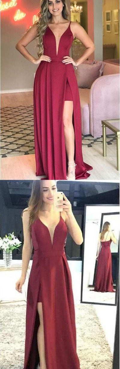 simidress.com offer Simple Sleeveless Deep V-neck Prom Dress with Side Split, Evening Dresses, SP457