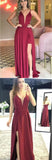 simidress.com offer Simple Sleeveless Deep V-neck Prom Dress with Side Split, Evening Dresses, SP457