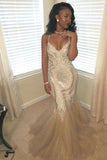 Fabulous Beaded Glitter V-neck Mermaid Tulle Spaghetti Straps Prom Dresses, SP460