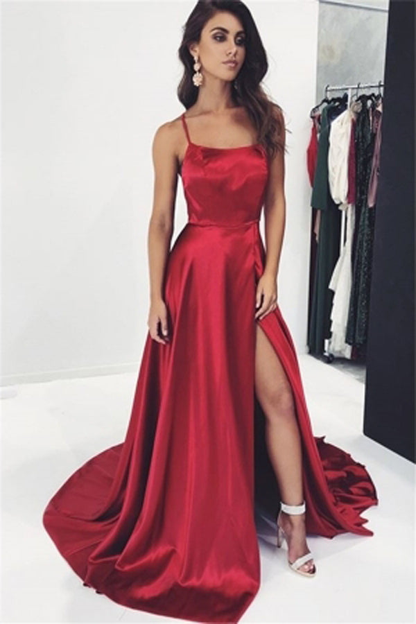 Simple Burgundy A-Line Spaghetti Straps Prom Dresses with Side-Slit, SP470 Simidress Simple Burgundy A-Line Spaghetti Straps Prom Dresses with Side-Slit, SP470 Simidress