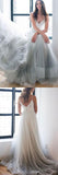 Charming Spaghetti Straps V-neck Tulle Lace Beach Wedding Dress Prom Dress, SP472|simidress.com