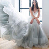 simidress.com offer Charming Spaghetti Straps V-neck Tulle Lace Beach Wedding Dress Prom Dress, SP472