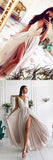 Simple Chiffon A-line V-neck Lace Prom Dress Evening Dresses with Side Slit, SP476|simidress.com