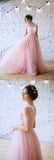 Charming Pink A-line Lace Tulle Prom Dresses Evening Dress with Appliques, SP480|simidress.com