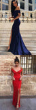 www.simidress.com provide Navy Blue Mermaid Satin Off-the-Shoulder Sweep Train Formal Dresses with Split, SP483