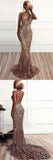 www.simidress.com provide Shining Rose Gold Mermaid V-neck Backless Sequined Sweep Train Prom Dresses, SP484