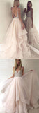 Find Pink Tulle Beaded Backless Princess Spaghetti Straps V-neck Prom Dresses, SP489 at www.simidress.com