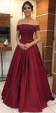 Fashion Satin Beaded Off Shoulder Appliqued Long Prom Dresses | Formal Dress, SP490 | simidress.com