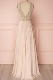 simidress.com | Beautiful Pink A-line V-neck Backless Prom Dresses Party Dress with Sequins, SP506