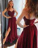 www.simidress.com | Cheap Modest A Line Spaghetti Straps Long Prom Dress With Side Split, SP513