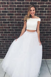 Ivory Beaded Two Piece Tulle Off The Shoulder Prom Dresses Quinceanera Dresses, SP514