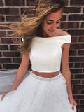 www.simidress.com | Ivory Beaded Two Piece Tulle Off The Shoulder Prom Dresses Quinceanera Dresses, SP514