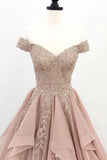 simidress.com | Fabulous Organza Lace Off Shoulder A-line Cheap Long Prom Dresses, Evening Dress, SP535