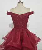 Fabulous Organza Lace Off Shoulder A-line Cheap Long Prom Dresses, Evening Dress, SP535 | burgundy prom dresses | formal dresses | long prom dresses | Simidress.com