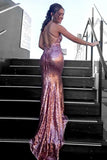 Simidress.com | Elegant Rose Gold Mermaid Spaghetti Straps V neck Backless Prom Dresses, SP537