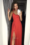 simidress.com offer Simple Spaghetti Straps Satin Long Prom Dresses Party Dress with Pleats and Slit, SP548