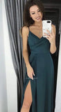 Find Simple Spaghetti Straps Satin Long Prom Dresses Party Dress with Pleats and Slit, SP548 at simidress.com