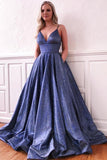 Simple Purple A-line Spaghetti Straps Prom Dresses, Evening Dress with Pockets, SP550