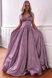 www.simidress.com offer Simple Purple A-line Spaghetti Straps Prom Dresses, Evening Dress with Pockets, SP550