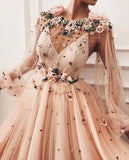 www.simidress.com offer Luxury A Line Long Sleeves 3D Flowers Prom Dresses Formal Evening Dresses, SP551