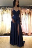 www.simidress.com offer Elegant Royal Blue A Line V Neck Spaghetti Straps Prom Dresses with Side Slit, SP553