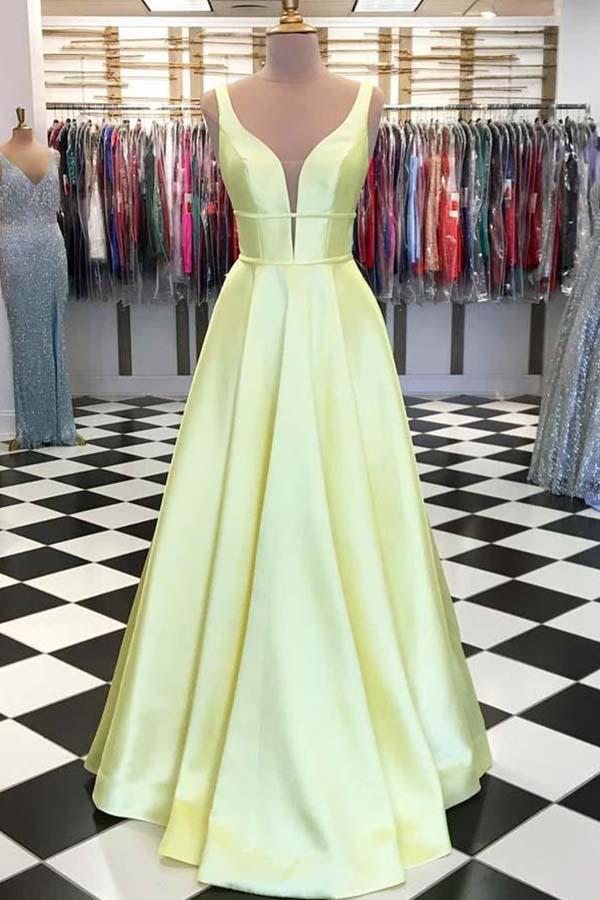 Simple Blue Satin A-Line V Neck Long Prom Dresses, Party Dresses With Simidress Simple Blue Satin A-Line V Neck Long Prom Dresses, Party Dresses With Simidress