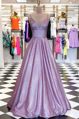 Lavender Sparkly Ball Gown Open Back V-neck Prom Dresses with Sequins, SP565 | prom dresses | evening dresses | formal dresses | lavender prom dresses | ball gown | sequins prom dresses | Simidress.com