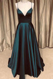 www.simidress.com offer Sparkly Dark Green A Line V Neck Spaghetti Straps Long  Prom Dress with Pockets, SP568