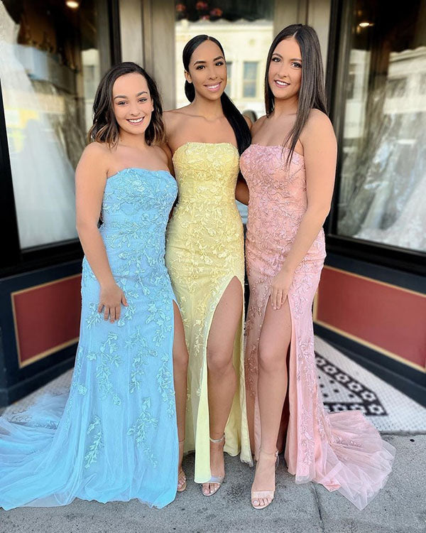 simidress.com offer Modest Sheath Strapless Off Shoulder Prom Dresses Evening Dress With Slit, SP571